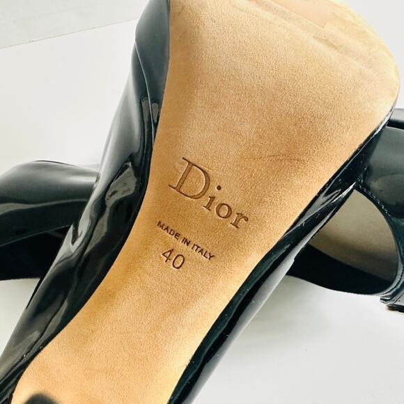 Christian Dior Peep Toe Black Patent Leather Pump Size 40 Classic Formal Career - Picture 9 of 11